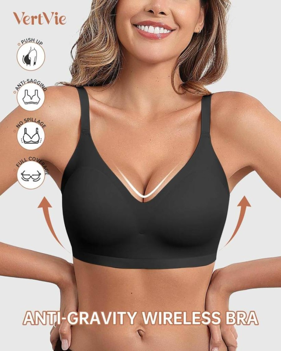 Vertvie Wireless Push Up Bra for Women - Seamless Full Coverage Bralette, No Underwire Comfort, Molded Cup Support