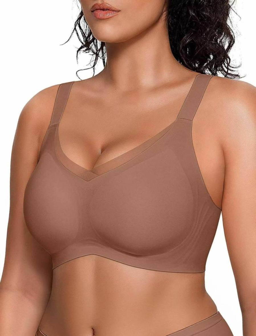 Vertvie Wireless Comfort Bras for Women - Supportive Seamless Crossover Bralette, Full Coverage Push Up Everyday Wear, Breathable Mesh Design