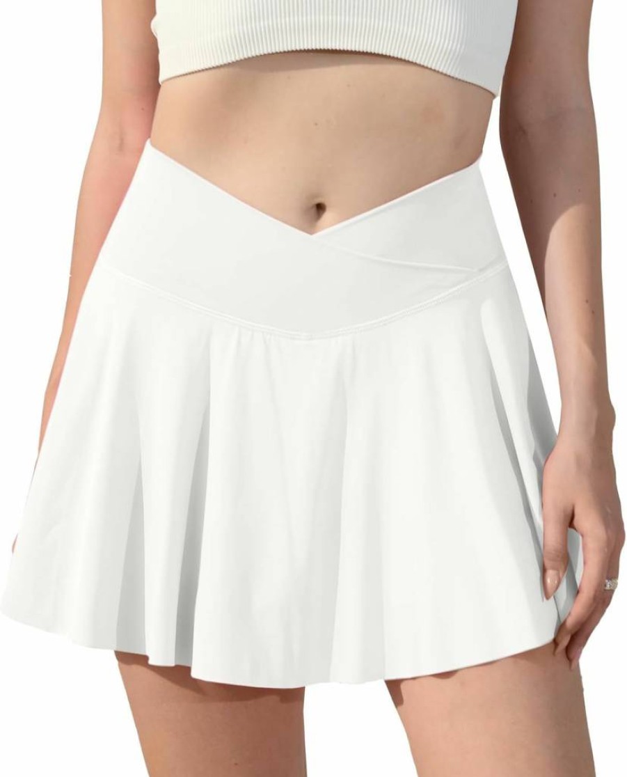 Vertvie Women's High Waisted Athletic Skort with Pockets - Flowy Pleated Tennis Skirt for Golf Running Workout